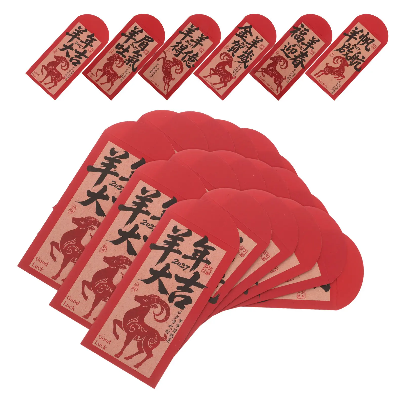 60pcs 2027 Year of the Sheep Red Envelopes for Chinese New Year Lucky Hongbao Spring Festival Cash Packets