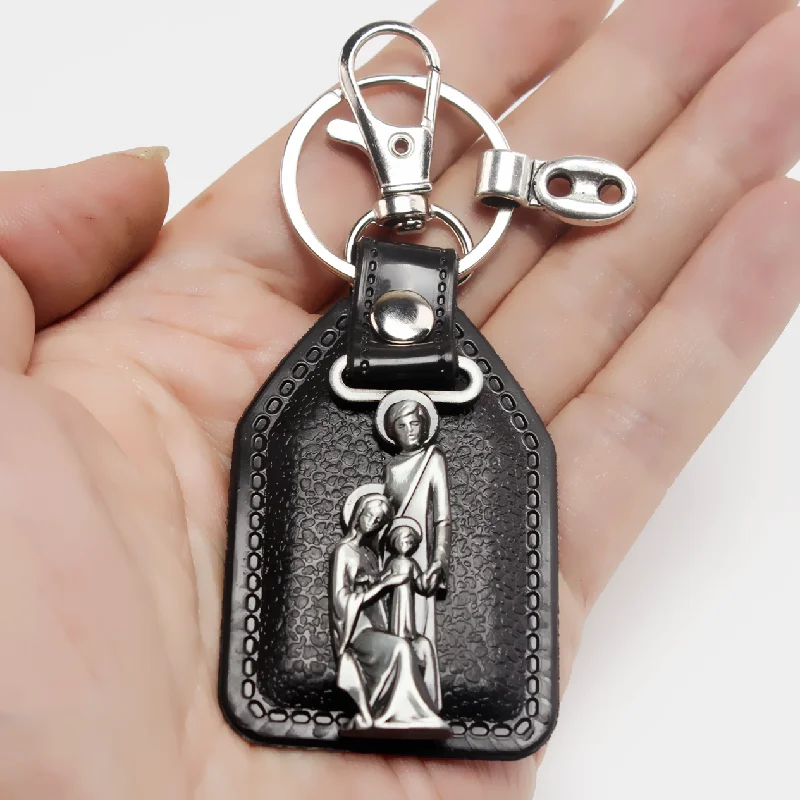 Virgin Mary Keychain, Saint Christopher Keychain, Saint Michael Keychain, PU Leather Keyring, DIY Church Jewelry Crafts Gift