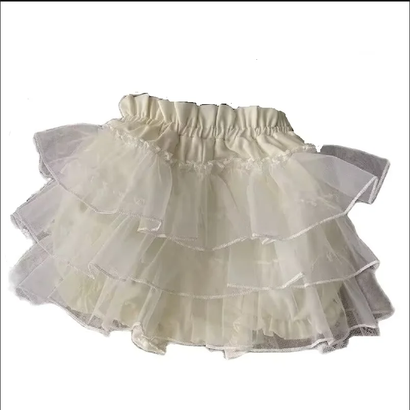 

White Satin Stitching Layered Short Skirt Petticoat Can Be Customized with Multi-color Bottoms