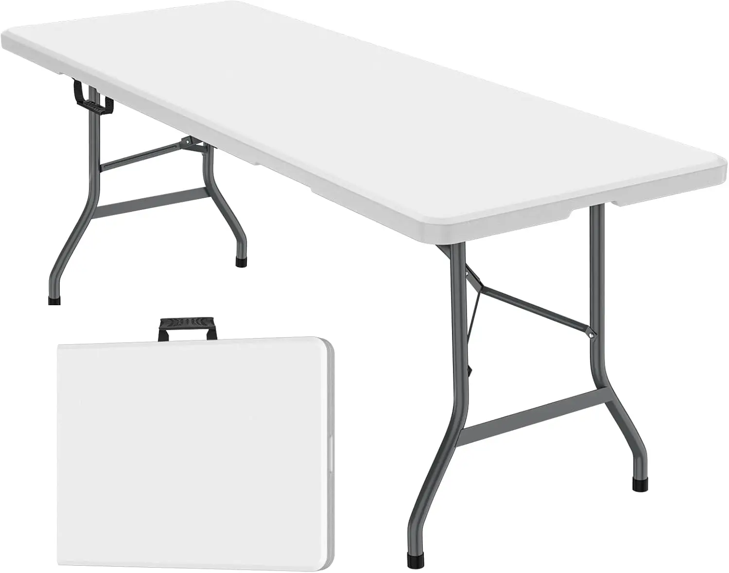 

6 Feet Foldable Table Built in Carrying Handle Alloy Steel Legs Heavy Duty Portable for Party Dining Wedding Events Picnic Indoo