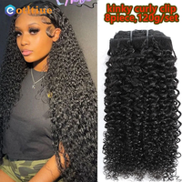 Kinky Curly Clip 100% Human Hair Extensions Natural Wave Clip Ins Natural Black Color Full Head 8 Pieces And 120g/Set Remy Hair