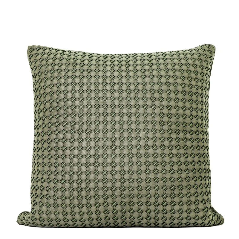Grey olive green hand woven Cushion Cover Rectangular Waist Pillowcase Modern Light Luxury Model Room Sofa Pillow Cover