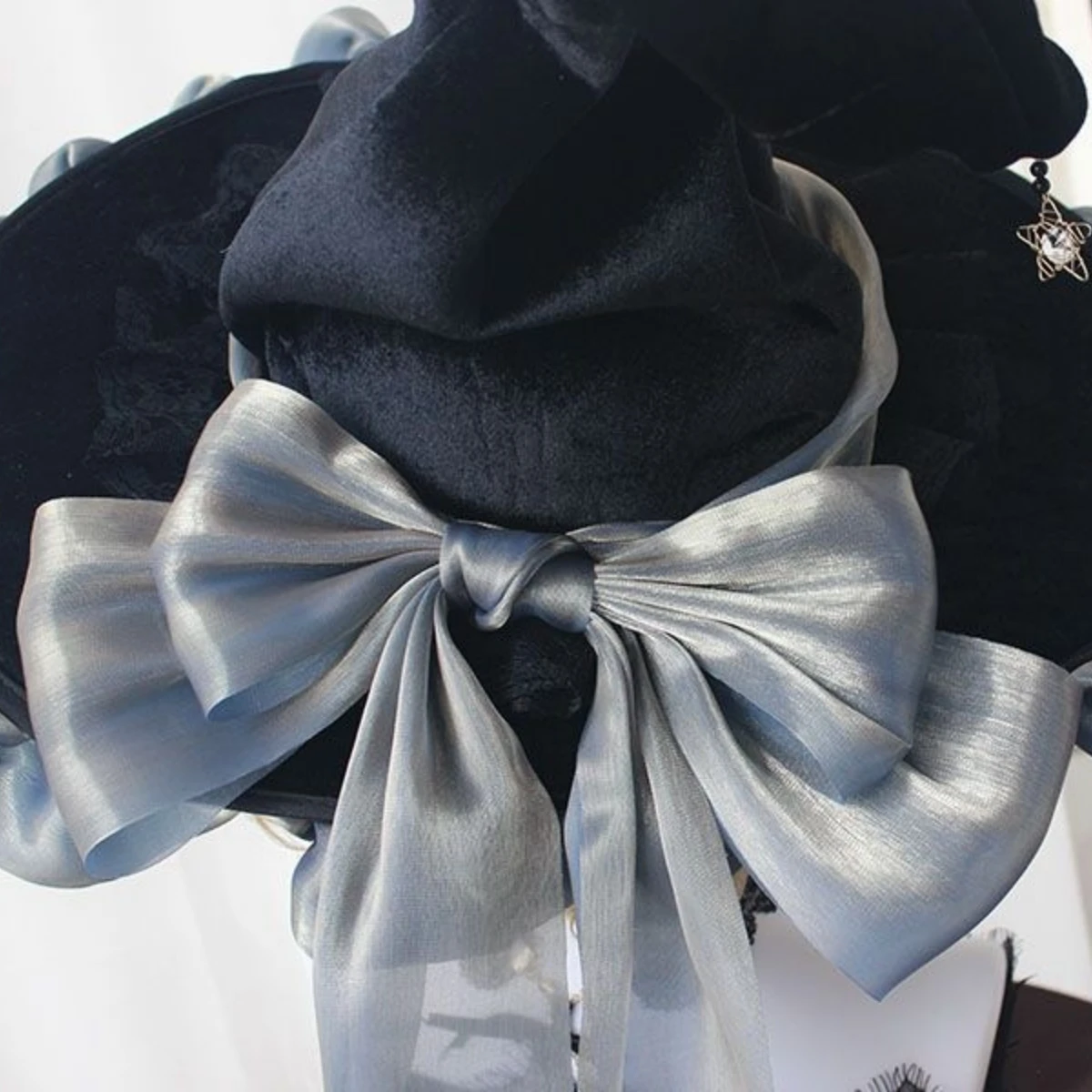 هالوين Bowknot طيات الساحرة معالج قبعة سوداء حفلة تأثيري القبعات الشيطان قبعة الدعائم المرأة زي ملحق للحزب تأثيري