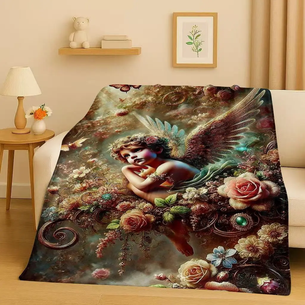 3D Luxurious Balote Angel Cupid Cartoon Flannel Blanket,Ultra Soft Warm Plush Throw for Home Bedroom Bed Sofa Cover Office Gift