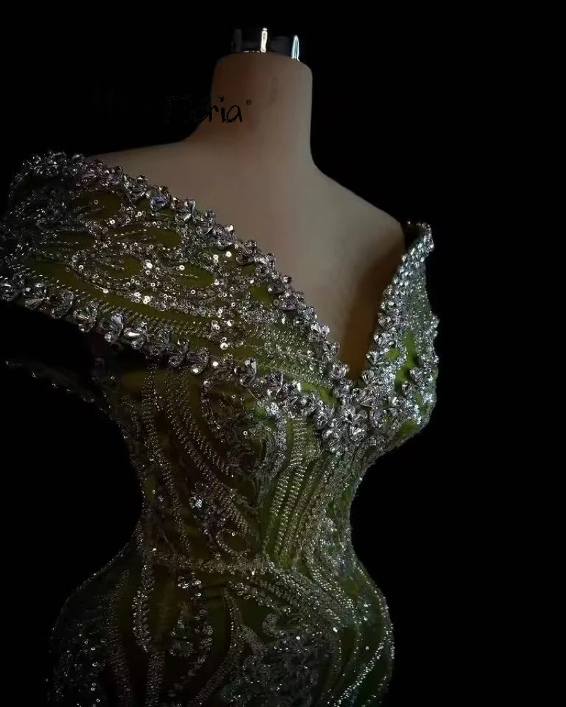 Robe de soirée élégante à paillettes vertes, épaules dénudées, robes de bal de luxe, personnalisées, robes de nuit d'anniversaire pour femmes, 2025