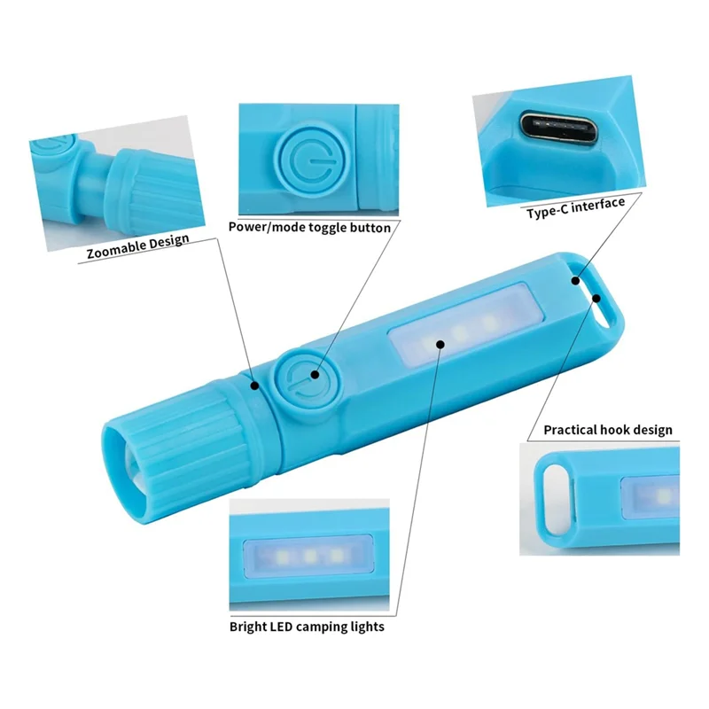 【M20K】Мини-маленькие перезаряжаемые светодиодные фонарики USB C, комбинированный фонарик для кемпинга, 6 шт. в упаковке