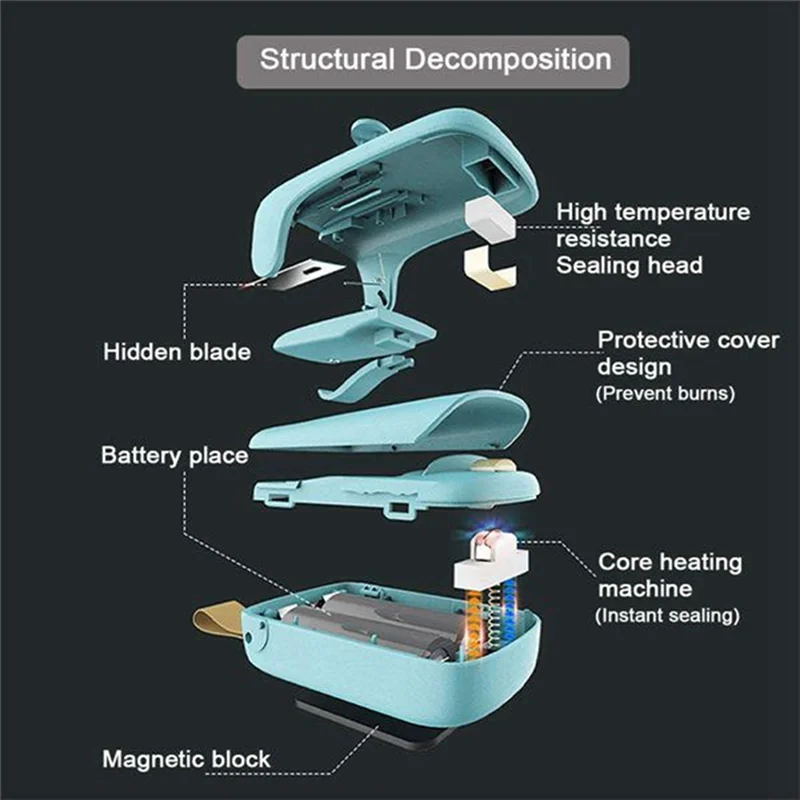 A05G-2PCS 진공 포장기 2 in 1 휴대용 밀봉기 열 밀봉 및 커터 스낵 플라스틱 백 식품 보관용
