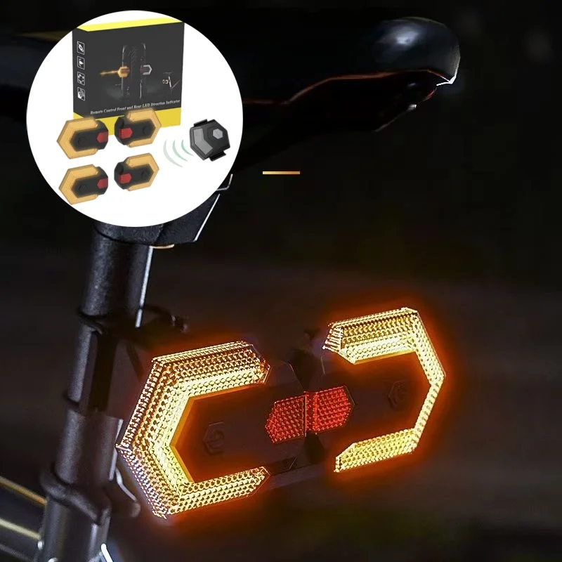 

1 комплект велосипедных указателей поворота, передний и задний фонарь, светодиодная велосипедная предупреждающая лампа безопасности с беспроводным пультом дистанционного управления для дорожного горного велосипеда