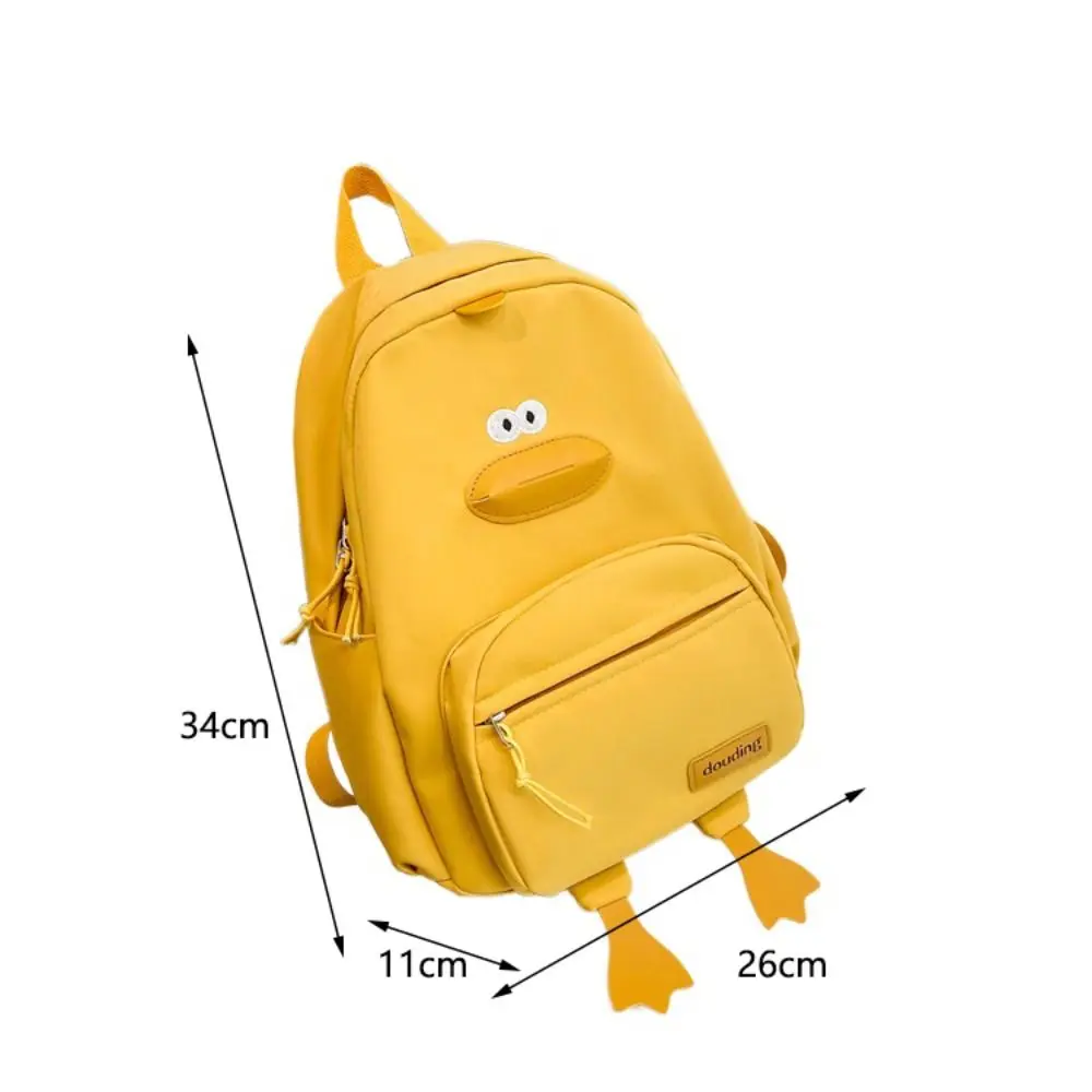 Zaino in nylon con anatra cartone animato Tasche a 3 strati con cerniera Zaino per bambini Borsa da scuola per studenti di grande capacità per bambini