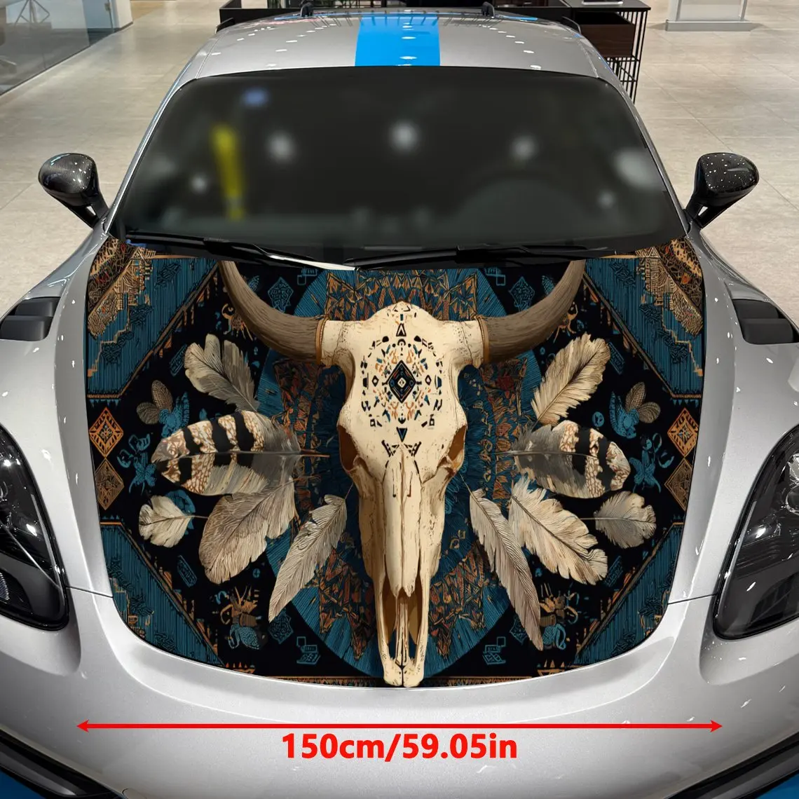 Bohemian Bull Skull Car Cover Sticker, Auto Hood Decal, Car Exterior Scratch Resistant Decal, Trendy Gift for Car Lovers, Eye-ca
