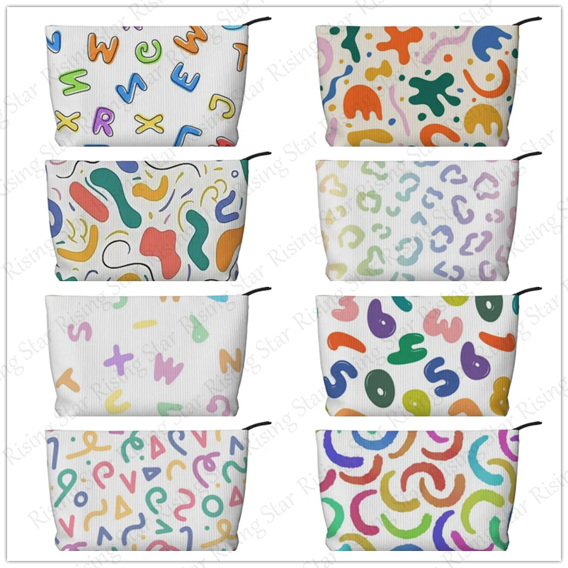 

Cosmetic bag toiletry storage bag ladies box, corduroy cosmetic bag, travel zipper storage bags Colorful letter line patterns