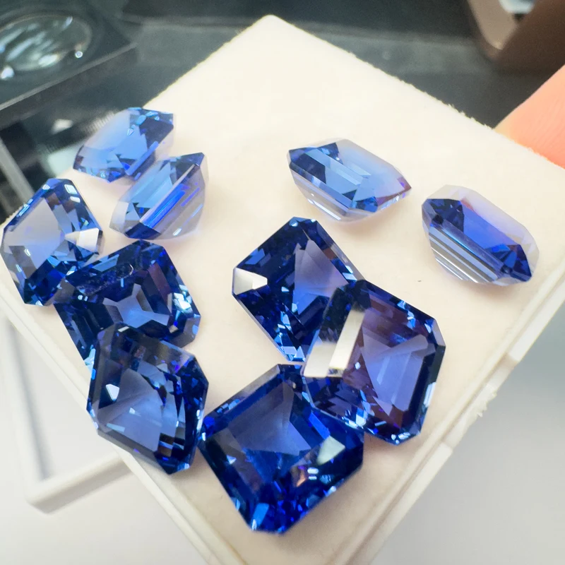 Quadratische Asscher-Saphire in Kornblumenblau, künstliche Edelsteine, verschiedene Formen wählbar, mit Zertifikat – Detail 6