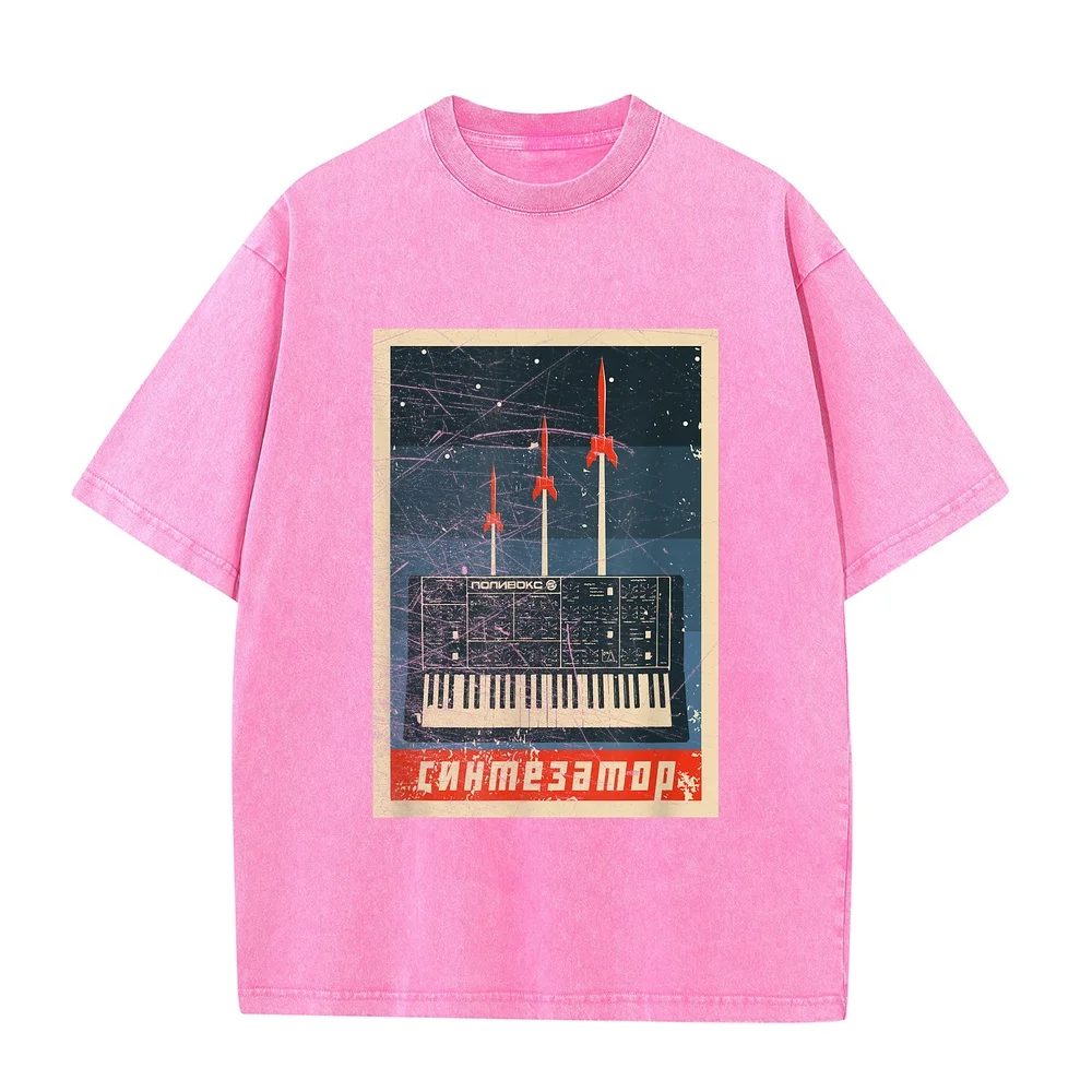 Vintage Soviet Synthesizer Analog USSR T-Shirt Shirts Y2k Marcas Lujo Black Printed Top Text Print Short Cotton T Shirt