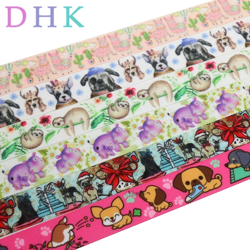 DHK 7/8'' 10yards dog animals sloth printed grosgrain Ribbon Accessory hairbow headwear decoration Wholesale OEM B1683