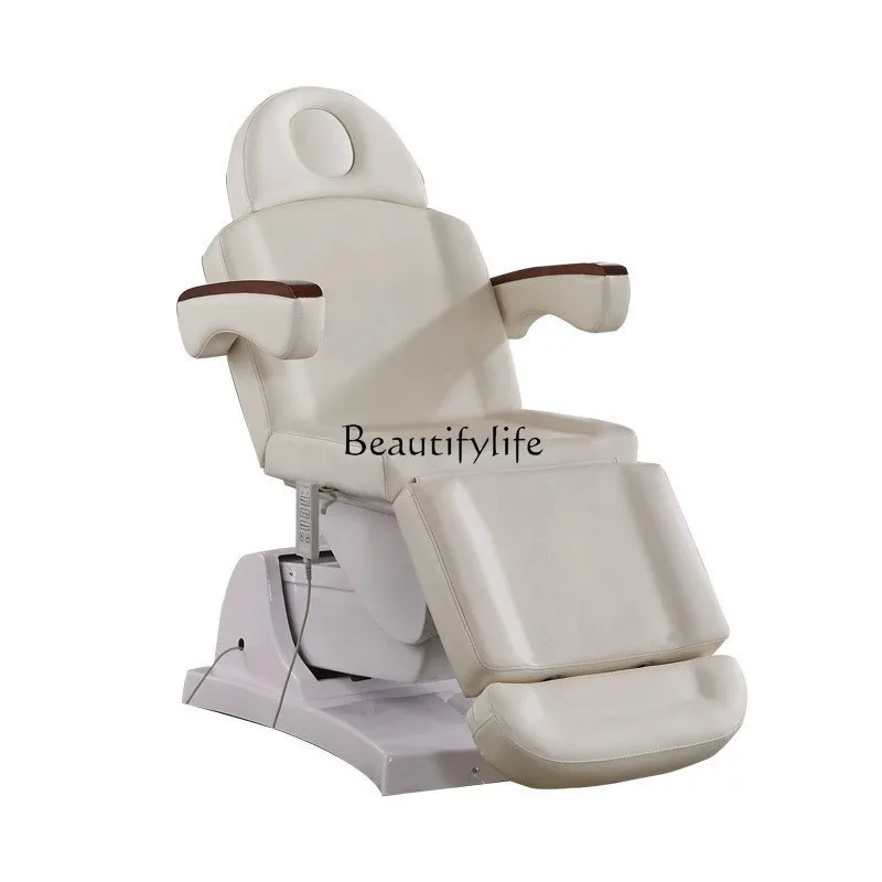 

Wooden armrest electric beauty bed Beauty salon physiotherapy bed Body pattern embroidery bed