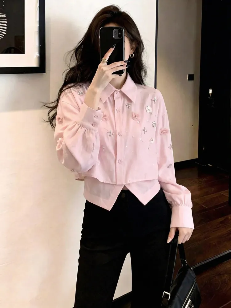 

Женская блузка Ele Sweet Sle Long Sleeve: Новинка Весны, Роскошный Дизайн, Свободный Крой, Удобная, с Отложным Воротником