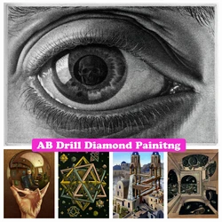 Escher Surreal Geometric 5D DIY AB Drills Diamond Painting Mosaic Cross Stitch Art Embroidery Handmade Rhinestones Home Decor