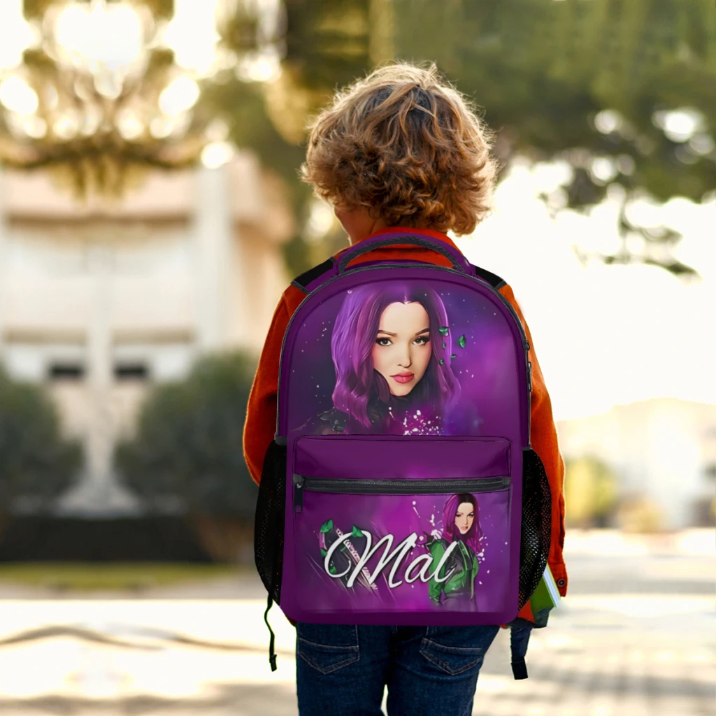 Princesa-Descendentes 3 Padrão School Bag, Moda Mochila Impressão, Mal Rosa Roxo, Novo, 17"