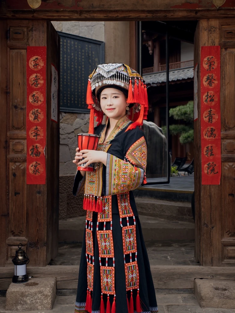 Guangxi Yao Ethnic Clothing Female Minority Clothes Adult Traditional Performance Set Ancient Travel Photography New