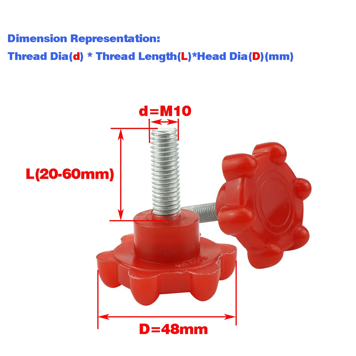 Red Plum Blossom Rubber Head Handle Screw / Adjustment Manual Quick Release Screw / Star Plastic Hand Screw M8M10