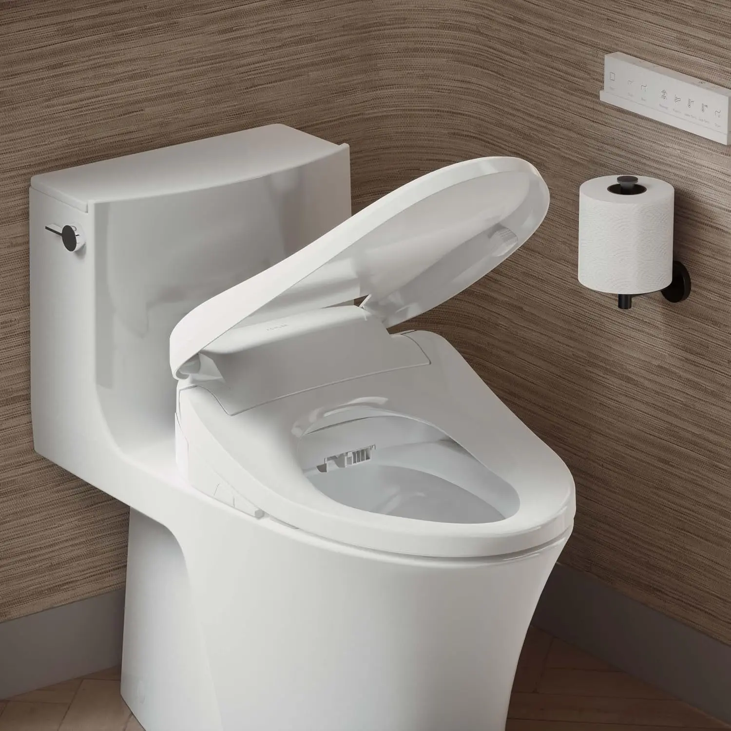 

Kohler PureWash Heated Bidet Toilet Seat White with Remote Control Quiet Close Lid Warm Water Self Cleaning Wand Adjustable