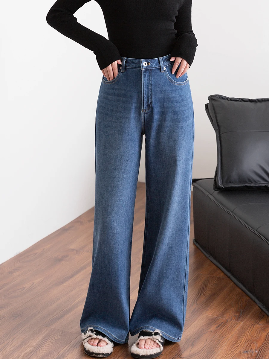 

Женские джинсы с высокой талией, на флисовой подкладке, широкие, расклешенные, для фигуры типа «груша», повседневные, в пол, зимние