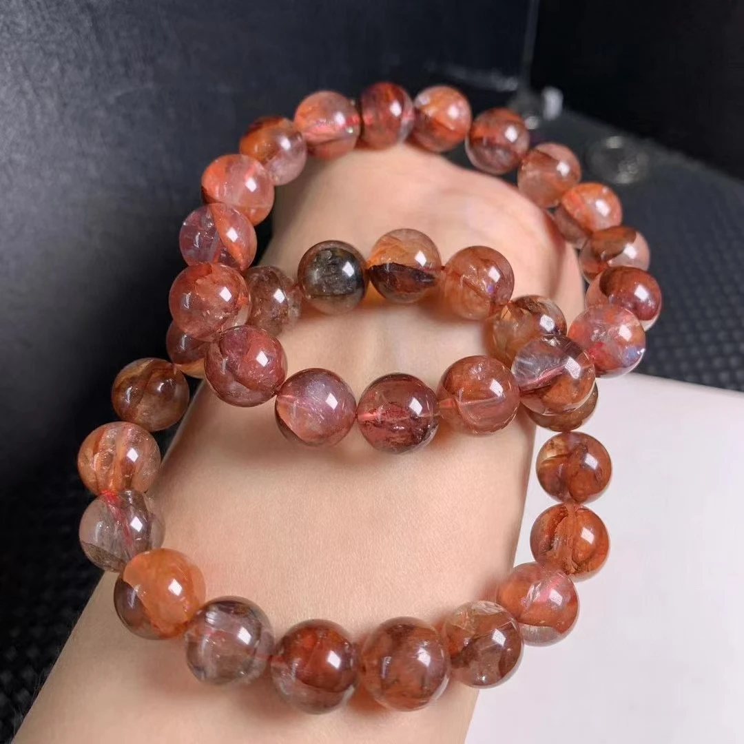 

Natural Red Limonite Phantom Quartz Bracelet 12mm Size Stretch Clear Round Beads For Women Men Jewelry AAAAA