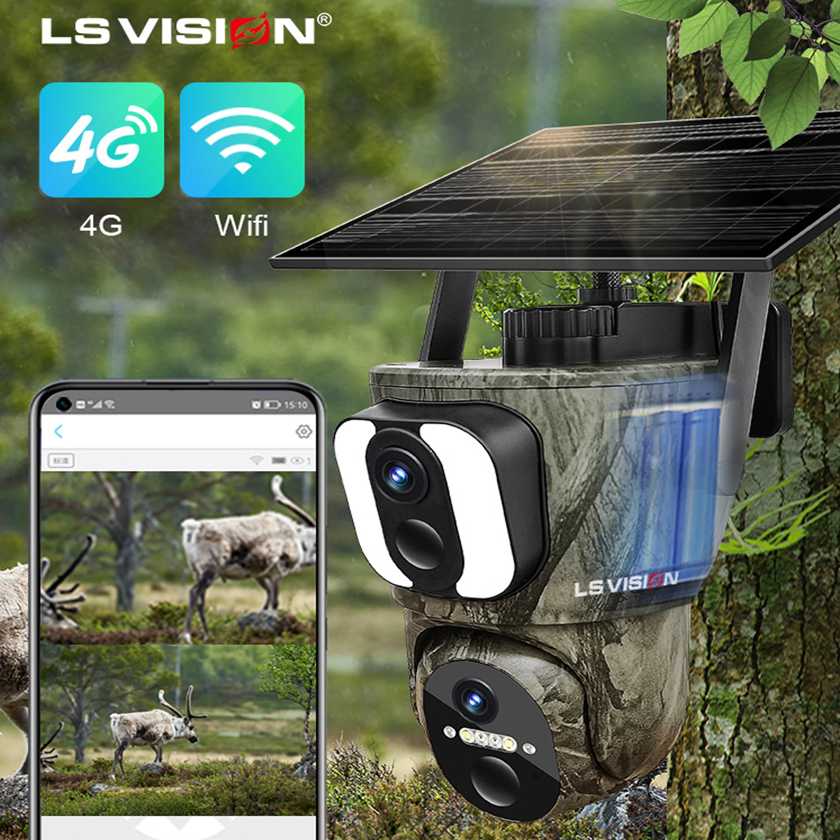 

LS VISION 3K 4G Sim Solar Security Camera Wireless Outdoor WiFi Human/Animal Detection Waterproof Wildlife Camera Forest Hunting