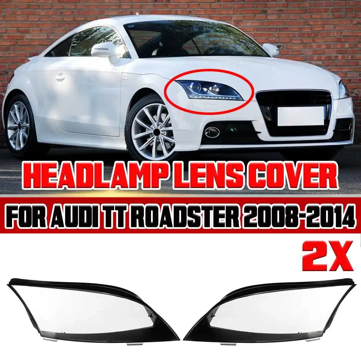 2Pcs Car Headlamp Lens Headlight Cover Left Right 8J0941029AP 8J0941030AP AU2502213 AU2503213 for Audi TT Roadster 2008-2014