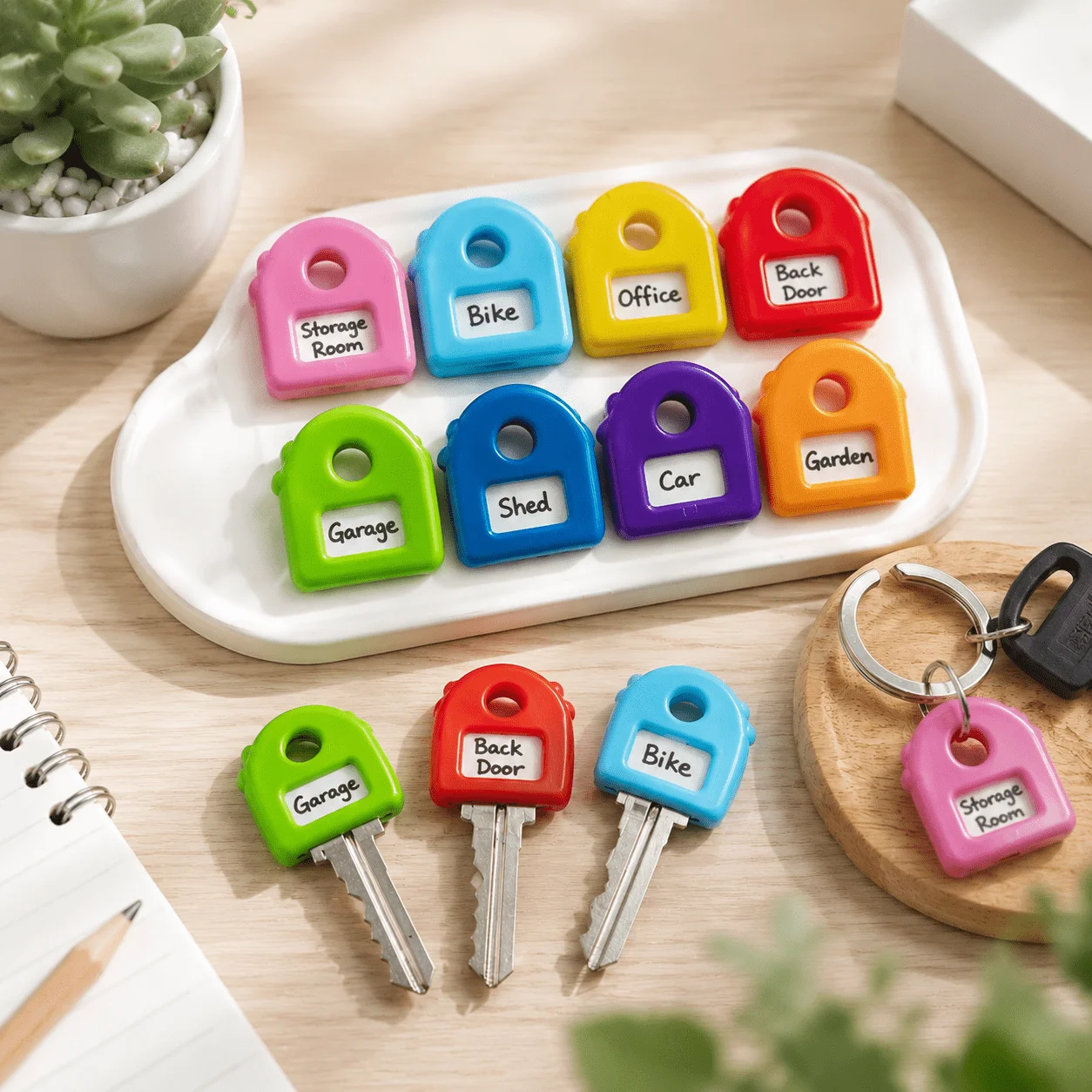 8pcs Color-Coded Key Covers, Flexible Silicone Material, Practical Desktop Storage And Key Classification Accessory - Detail 1