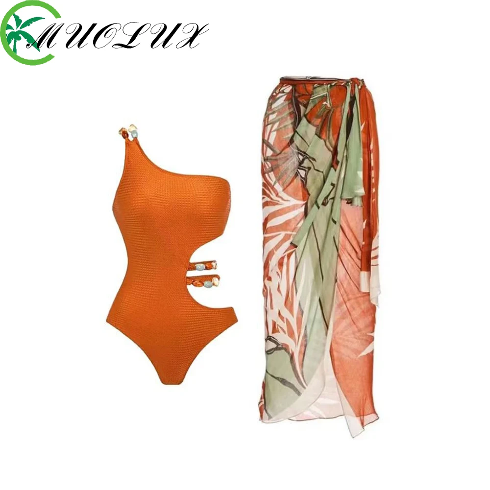 

MUOLUX 2024 New Sexy Push Up One Piece Swimwear Women Retro Print Biquini Skirt Cover Up Monokini Brazilian Swimming Suit Dress