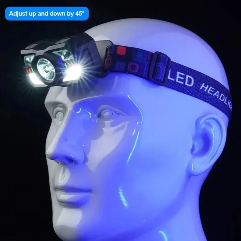 Lampada frontale con sensore di movimento Faro ricaricabile Lampada frontale a LED a induzione portatile Torcia frontale impermeabile per la pesca in campeggio