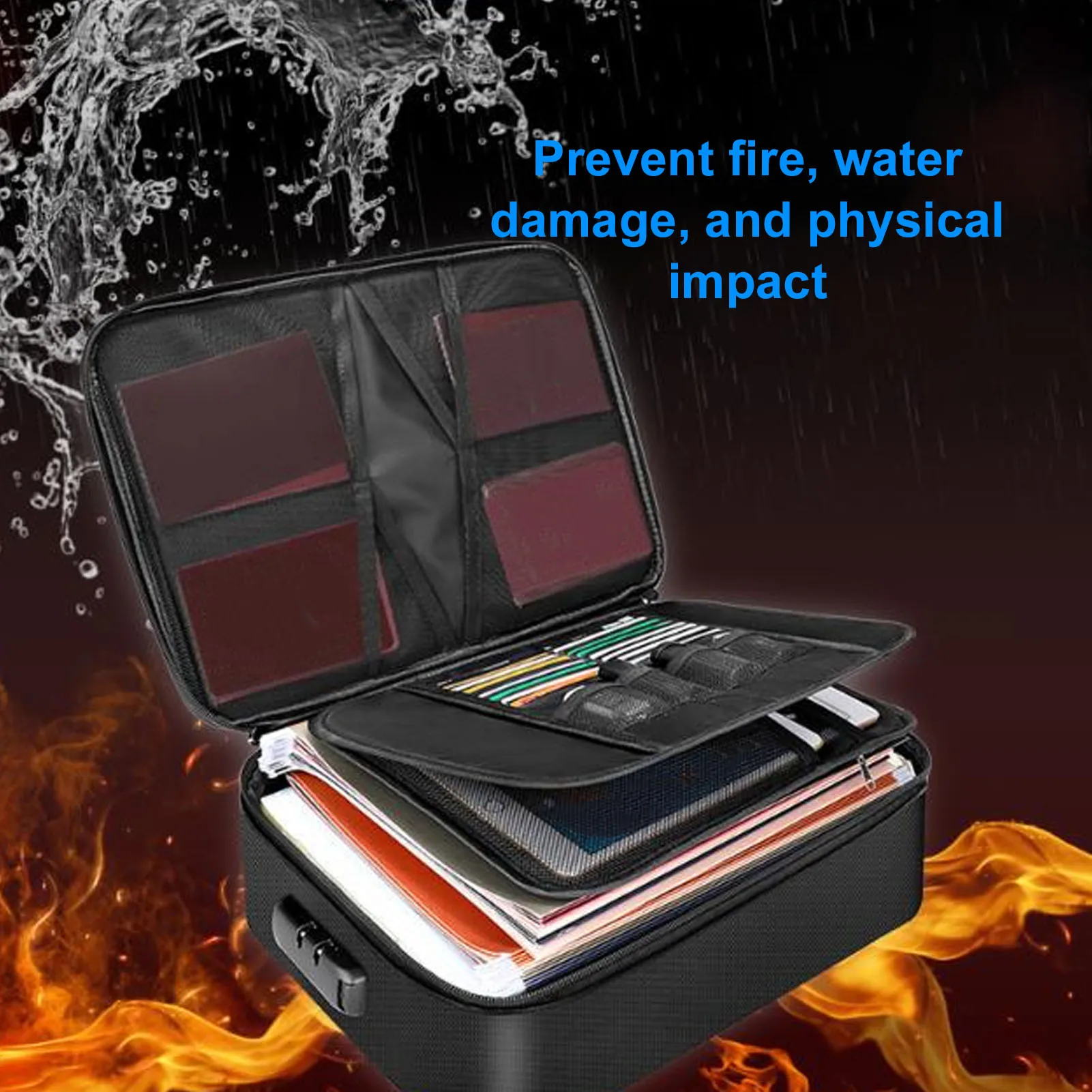 

Огнестойкая сумка для документов с несколькими карманами из стекловолокна, огнестойкий органайзер для документов, безопасное хранение для архива карт, сертификатов