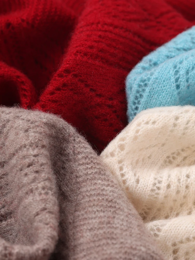 

100% Pure Wool Shoulder Shawl Women's Knitted Hollow out Coat Cowl Neck Multi-Functional Spring Autumn Chinese Style
