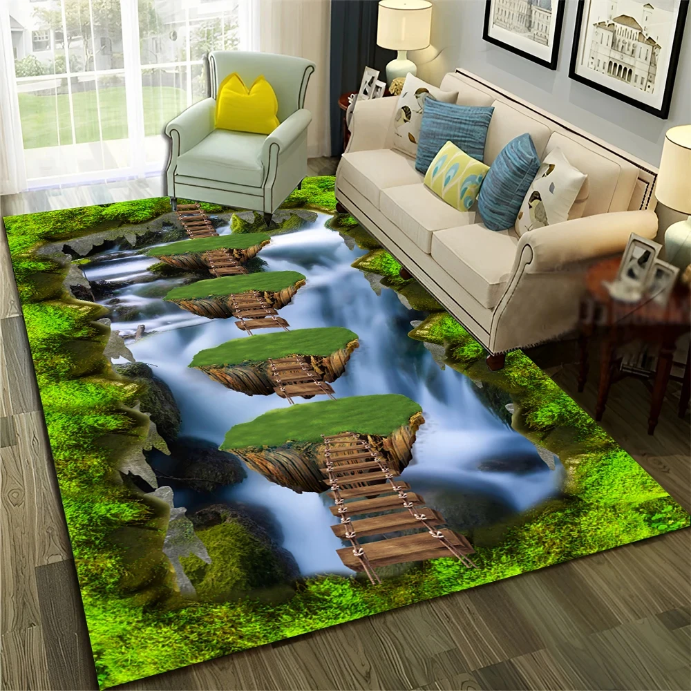 3D Illusion Vision Hallucination Carpet for Home Living Room Bedroom Sofa Decor Area Rug Natural Landscape Non-slip Floor Mat