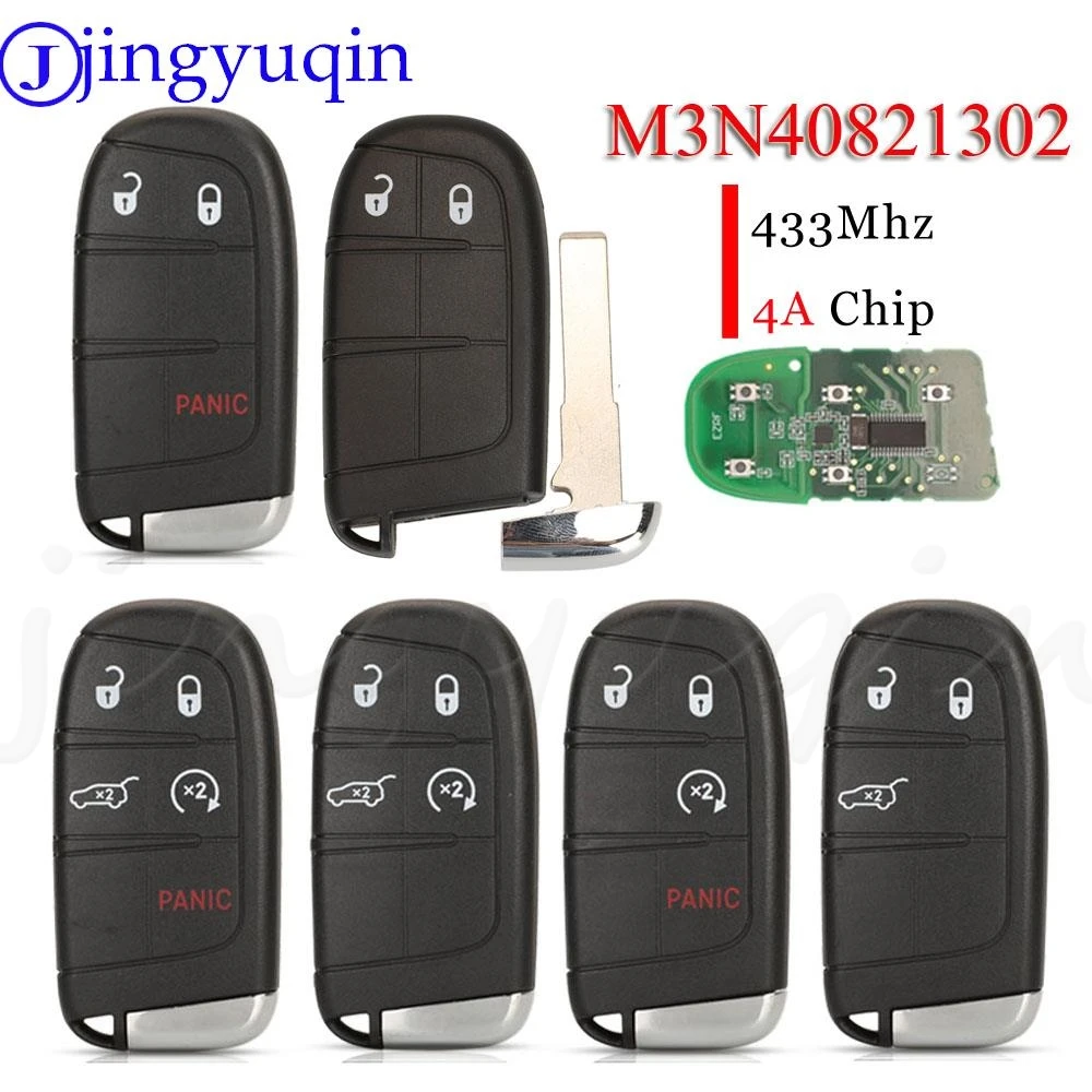 

jingyuqin Aftermarket 2/3/4/5Button Smart Remote Key Fob 433MHZ 4A M3N40821302 68250335AB For Jeep Compass With SIP22 Blade