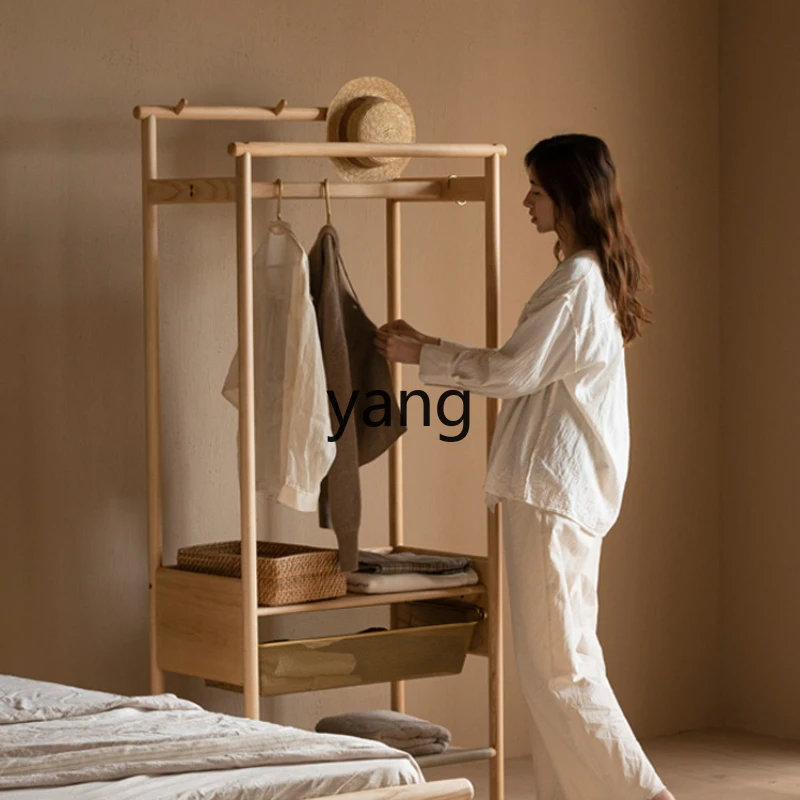 

LH wabi-sandy wind solid wood clothes rack bedroom floor-to-ceiling home storage coat rack