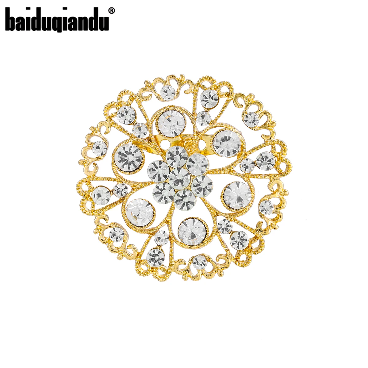 Baiduqiandu 2 Inch Size Round Flower Alloy Crystal Wedding Bouquets Decor Brooches Jewelry