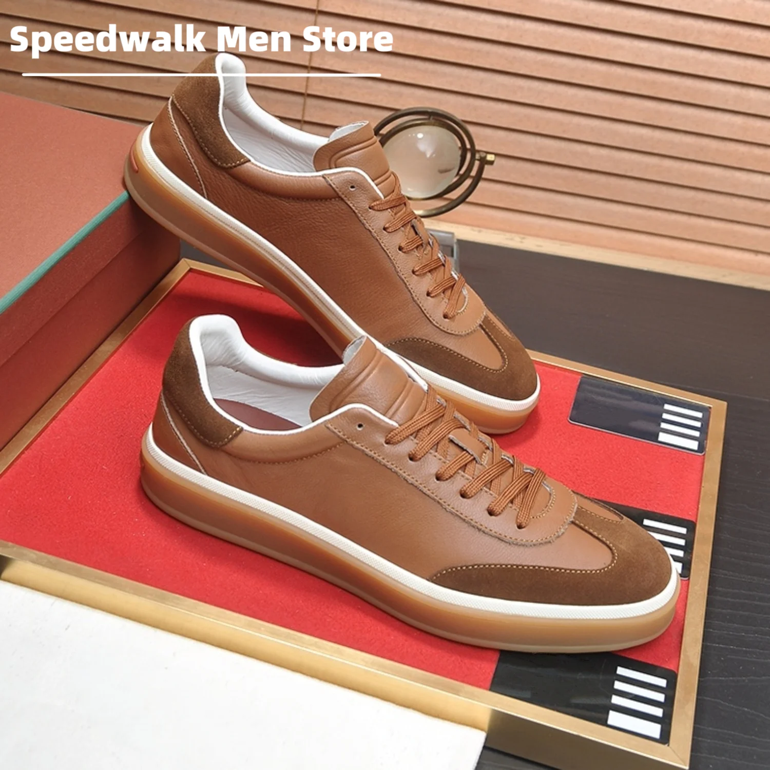 Spring Autumn Men Leather Suede Patchwork Low Top Shoes Lace Up Transparent Rubber Thick Sole Vintage Daily Casual Sneakers