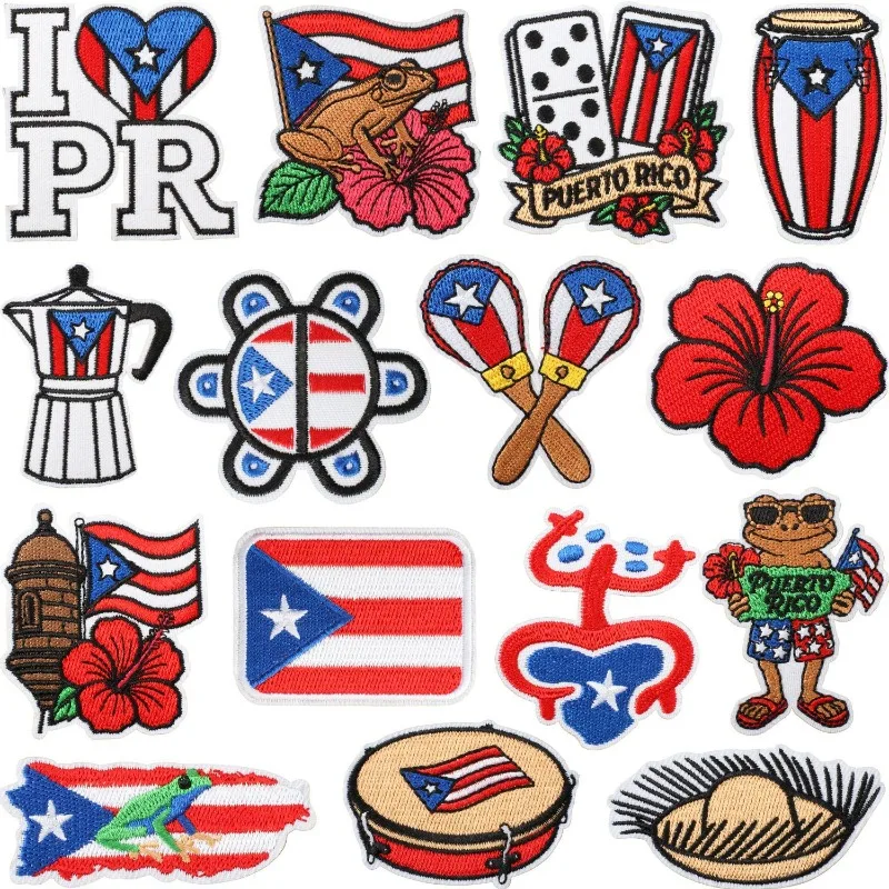

New Creative Puerto Rico Style Design Sew Iron-on Embroidered Patches Holiday Atmosphere Badges Patch For DIY Bags Clothes Hat