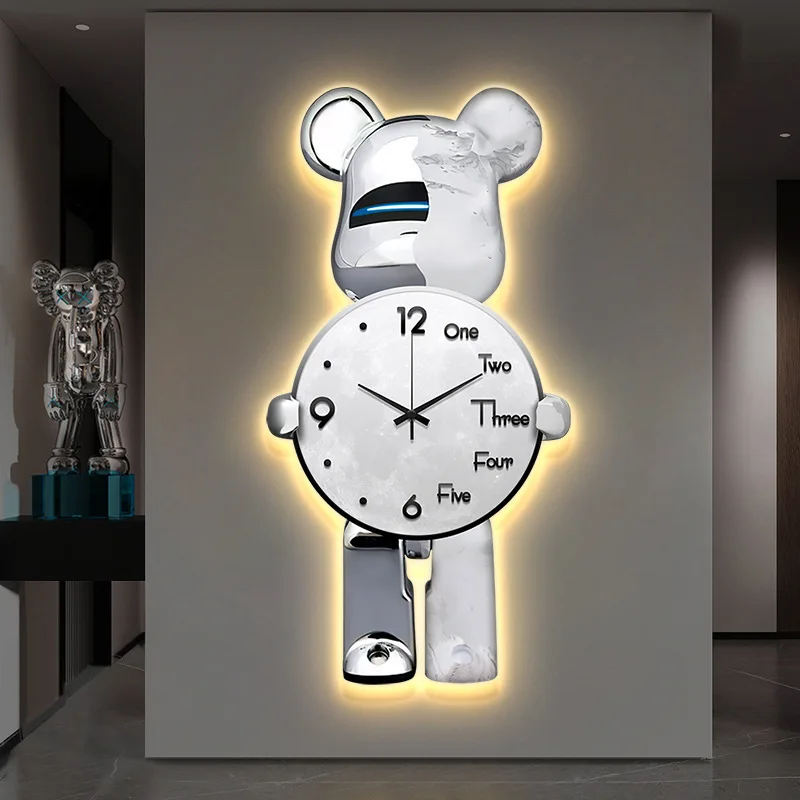 Violent Bear Watch Wall Clock Living Room Internet Celebrity Modern Simple Creative Clock Wall Light