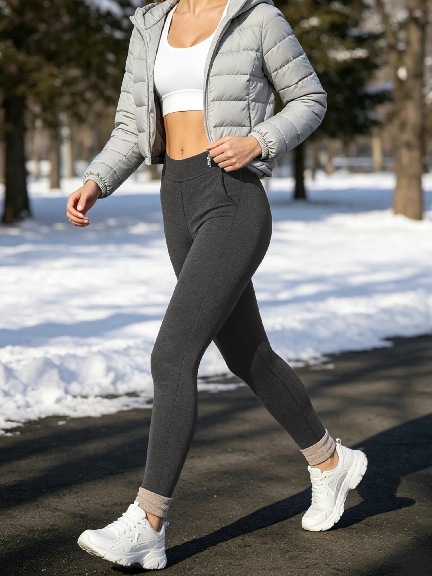 Fleece Lined Yoga Pants - High Waisted 4-Way Stretch Thermal for Winter Running & Gym