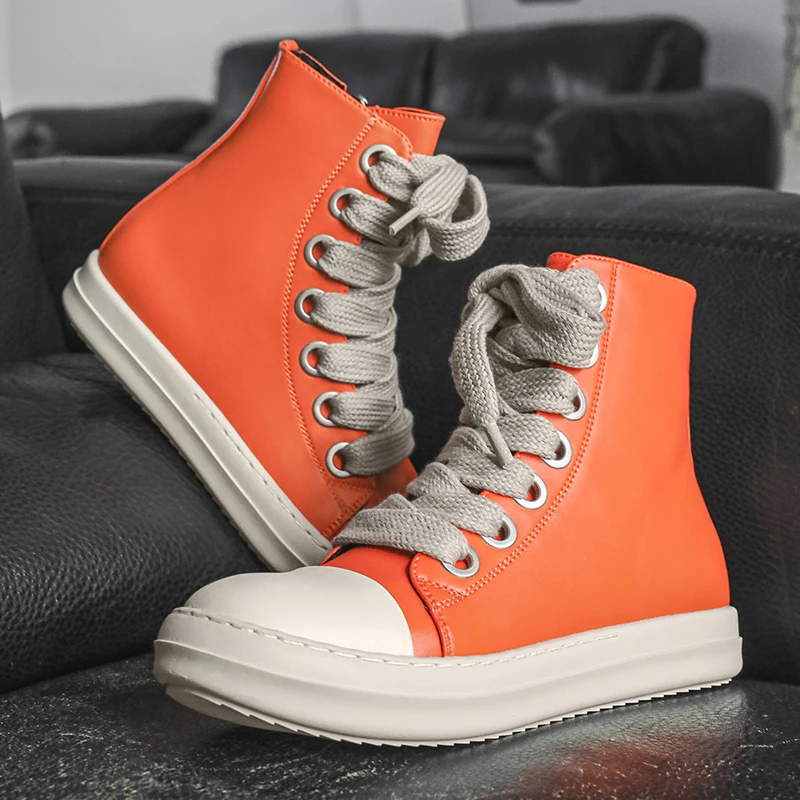 

Autumn Winter Fashion Orange Men's Sneakers HighTop Designer Shoes Comfortable Casual Sneakers for Women Streetwear Basket Homme