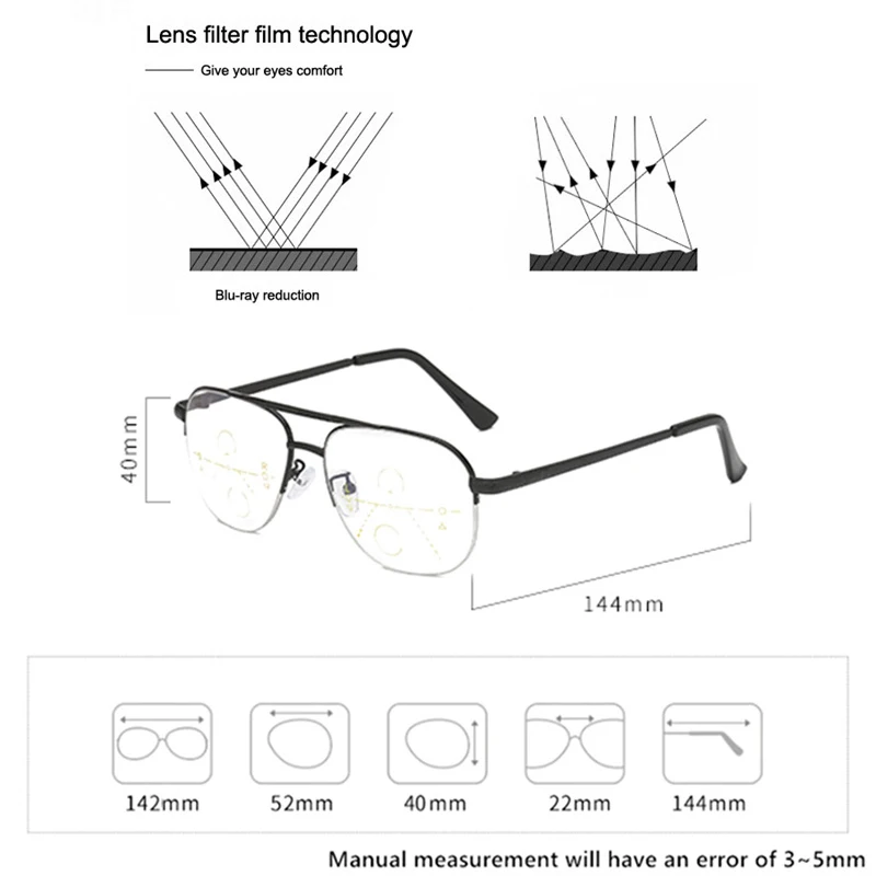 Sonne Multi-fokale Progressive Lesebrille Männer Frauen Mode Anti Blue Ray Presbyopie Brille Computer Optische Weit In Der Nähe Brillen – Detail 8