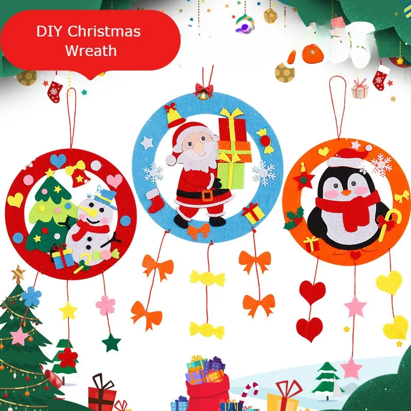 1Pc DIY Christmas Wind Chime Craft Kits Toy for Kids Handmade Christmas Wreath Children Toys Cartoon Windbell Hangings Crafts