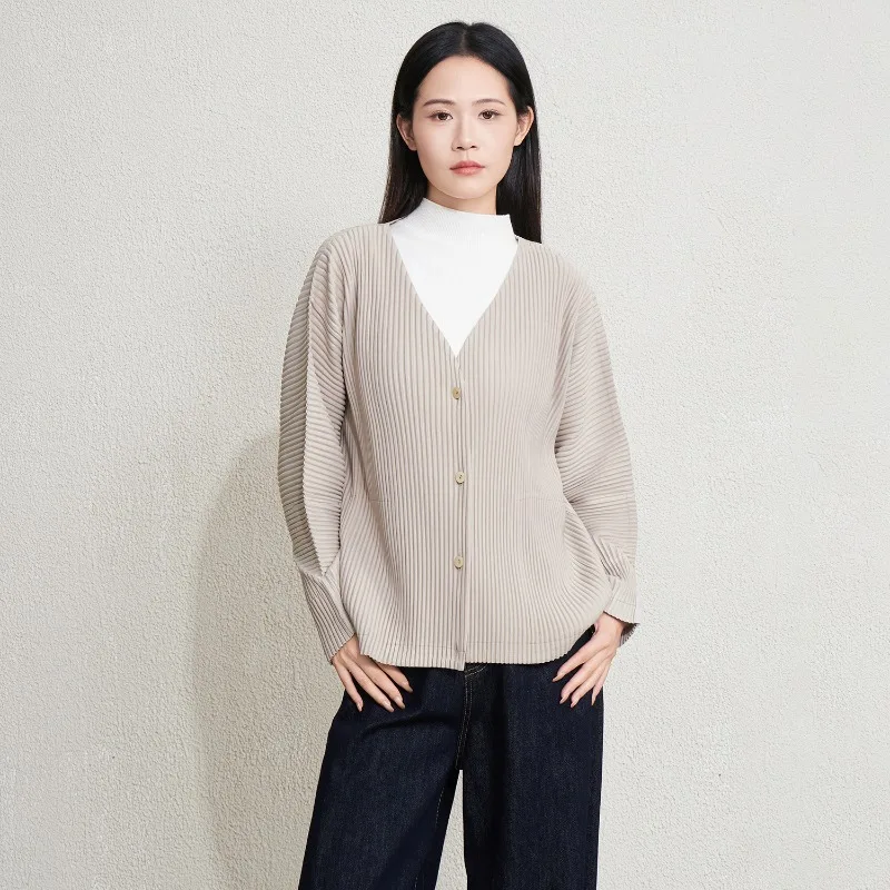 مياكي مطوي 2025 سترة الخريف الجديدة الإناث اليابانية الموضة البرية فضفاضة واحدة الصدر مطوي الخارجي سترة قصيرة بلوزة #3