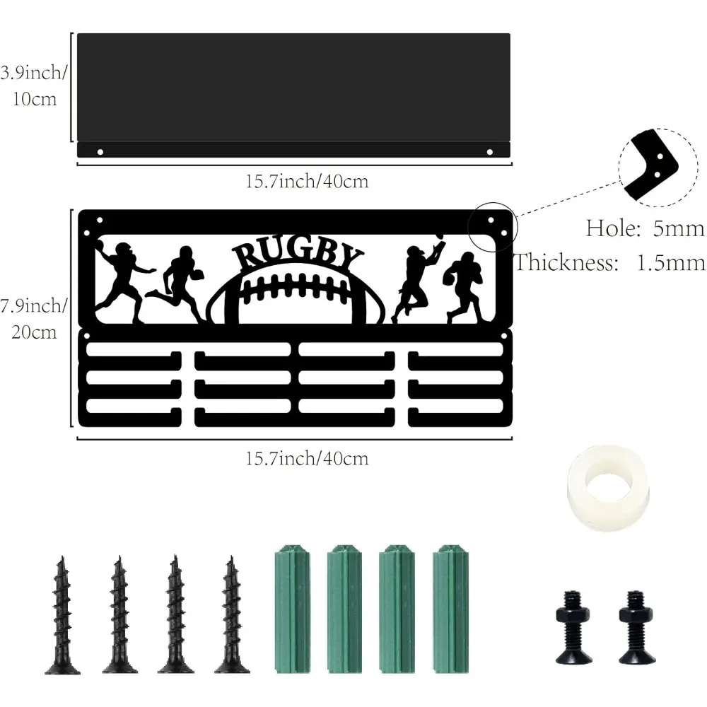 Iron Medal Holder Medals Display Hanger Rack with Hanger Hooks Medal Holder Frame Rectangle Rugby 100~200x400mm Hole: 5mm