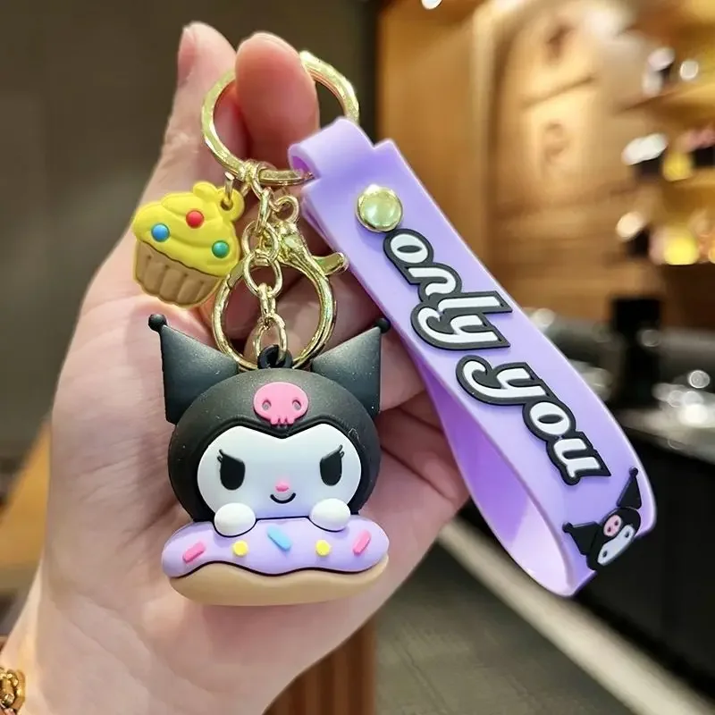 Sanrio Kawaii Donut Keychain Kuromi HelloKitty Keychain School Bag Doll Ornament Cartoon Cute Car Pendant Accessories Gift