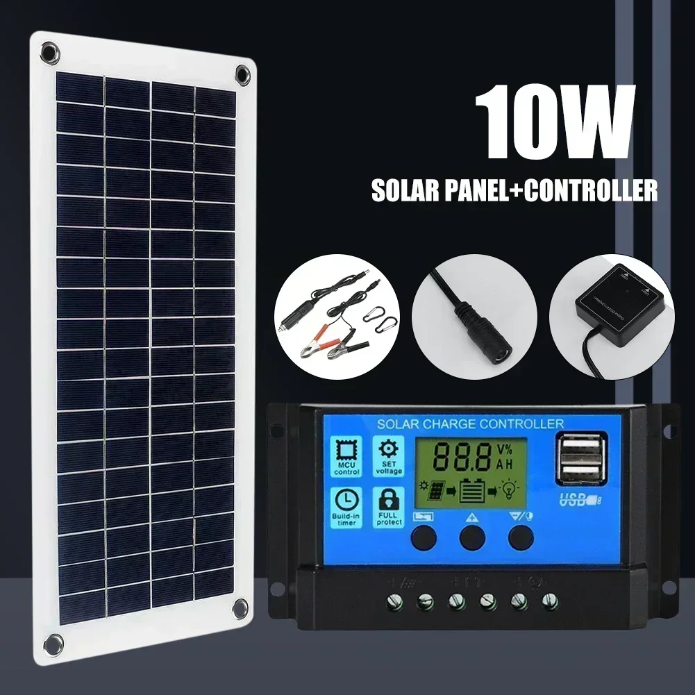 BMAD10W Complete Solar Panel Kit Solar Charge Controller and Panel Combo 10A-60A with Dual USB Outputs 12V 24V