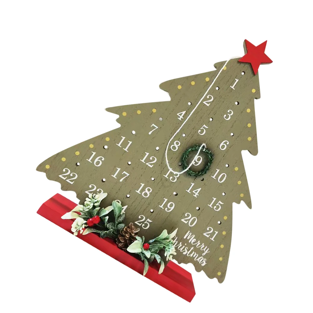 Christmas Countdown Calendar Wooden Advent Tabletop Decoration Xmas Tree Ornament Holiday Party Rustic Home Decor Countdown Wall - Image 3
